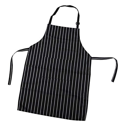 TRIXES Delantal Chef - Negro y Blanco Raya - Ideal para Profesionales y Chefs Aficionados - Cocina Delantal - para Cocinar Hornear Asar Barbacoa - Delantal Babero - Cierre de Corbata - Delantal Rayas