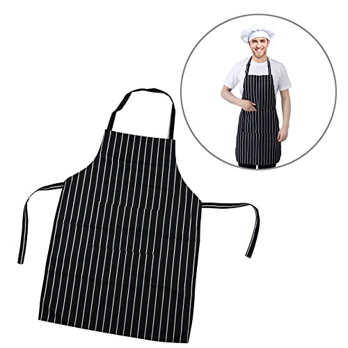 TRIXES Delantal Chef - Negro y Blanco Raya - Ideal para Profesionales y Chefs Aficionados - Cocina Delantal - para Cocinar Hornear Asar Barbacoa - Delantal Babero - Cierre de Corbata - Delantal Rayas