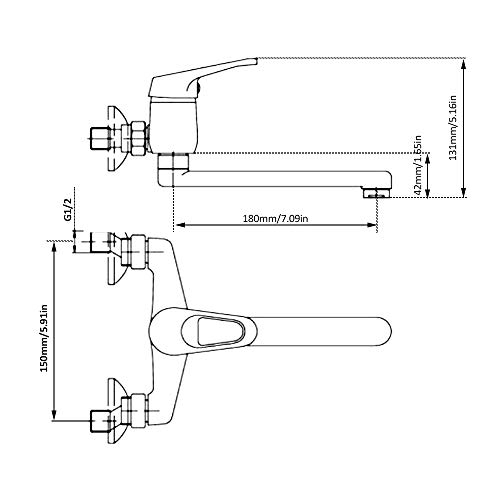 Tropicaleu Grifo de Cocina Montaje Pared Caño Bajo Monomando Fregadero de Lavabo Distancia 15cm Plata