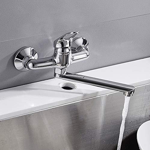 Tropicaleu Grifo de Cocina Montaje Pared Caño Bajo Monomando Fregadero de Lavabo Distancia 15cm Plata