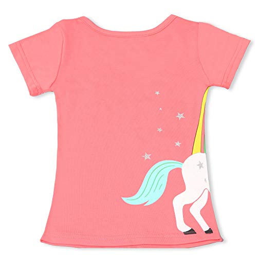 TTYAOVO Camiseta de Algodón Unicornio para Niñas, Camiseta de Manga Corta para Niños Camiseta de Impresión Unicornio Lindo Tamaño 3-4 Años Rosa