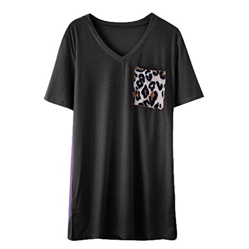 TUBUZ Blusas Mujer Manga Corta Verano Leopardo de La Camiseta del Cuello En V Camisas Camisetas Moda 2019 (Negro, XXL)