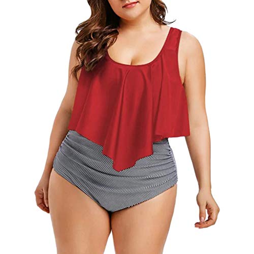 TUDUZ Mujer Tankini De Dos Piezas Bikini Talla Extra Floral Impreso Conjunto De Trajes De Baño (Red.b, XXXXXL)