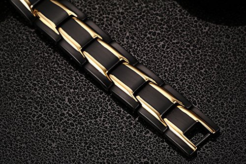 Tuopuda para Hombre Negro Elegante del Oro de la Pulsera magnética de la Salud con Las Piedras magnéticas