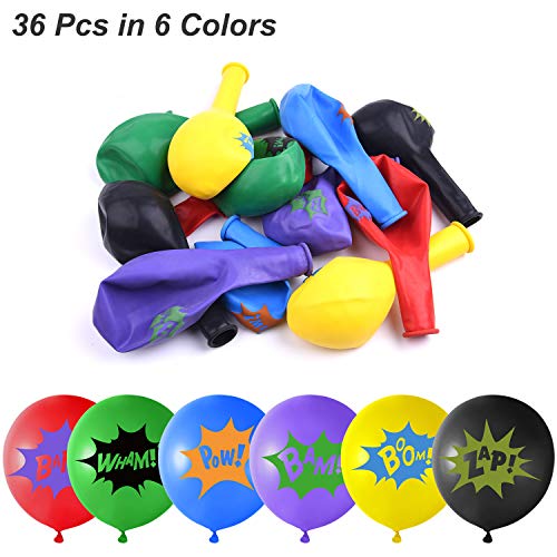 TUPARKA 36PCS 12 "Globos de látex de superhéroes con Lemas cómicos de superhéroes para Suministros para Fiestas (Colores Surtidos)