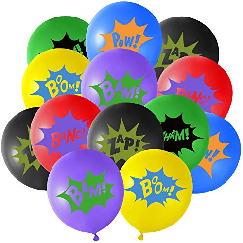 TUPARKA 36PCS 12 "Globos de látex de superhéroes con Lemas cómicos de superhéroes para Suministros para Fiestas (Colores Surtidos)