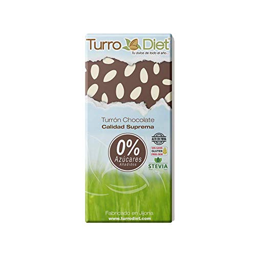 Turrón de chocolate negro con almendras sin azúcares añadidos, sin gluten y con stevia Turrodiet 150g.