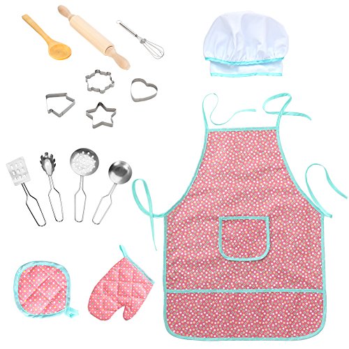 Twister.CK Childrens Chef Outfit Set, Impermeable para niños Delantales Kitchen Cooking rol Juego de imaginación, Dress up Costume Play Set para Toddler - 15 Piezas