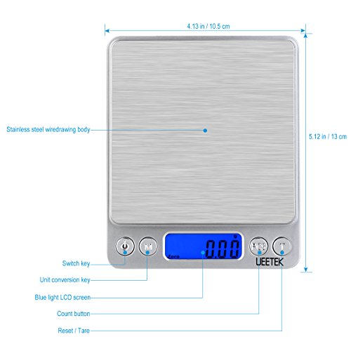 UEETEK 0.01g-500g Balanza de Precision Bascula Digital Para Alimento de la Cocina,Pesar Gemas,Joyas y Otros Objetos Preciosos