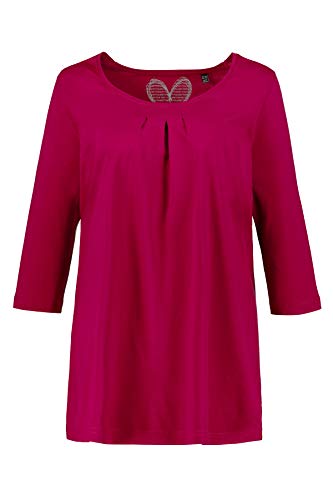 Ulla Popken T-Shirt, Zierfalten, A-Linie, 3/4-Arm, Modal Camiseta de Manga Larga, Rosa (Rose 56), 60 para Mujer