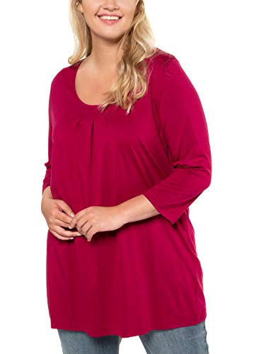 Ulla Popken T-Shirt, Zierfalten, A-Linie, 3/4-Arm, Modal Camiseta de Manga Larga, Rosa (Rose 56), 60 para Mujer