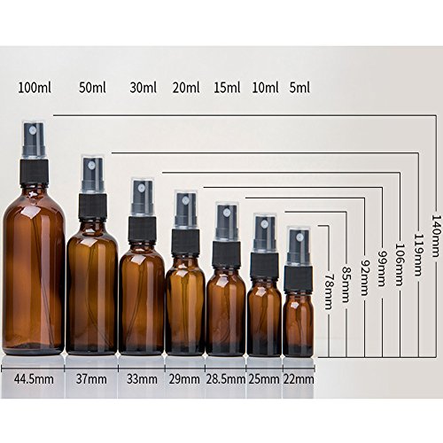 ulofpc Botellas vacías de Vidrio ámbar (7 Piezas) - Envases rellenables para aceites Esenciales, Productos de Limpieza o aromaterapia