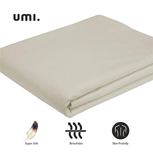 UMI. by Amazon - Sábana lisa 100% satén de algodón, tamaño Super King, 300 hilos, piedra pómez, supersuave y cómoda, calidad de hotel, transpirable, lavable a máquina