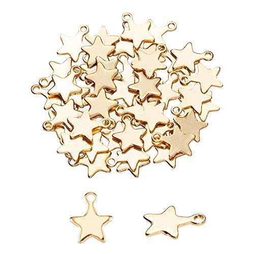 UNICRAFTALE 50 Piezas Colgantes En Forma de Estrella Dorada 304 encantos de Acero Inoxidable 1.2 mm Colgante con Orificio Pequeño Material de Metal Encanto para Fabricación de Joyas 10x8x1 mm