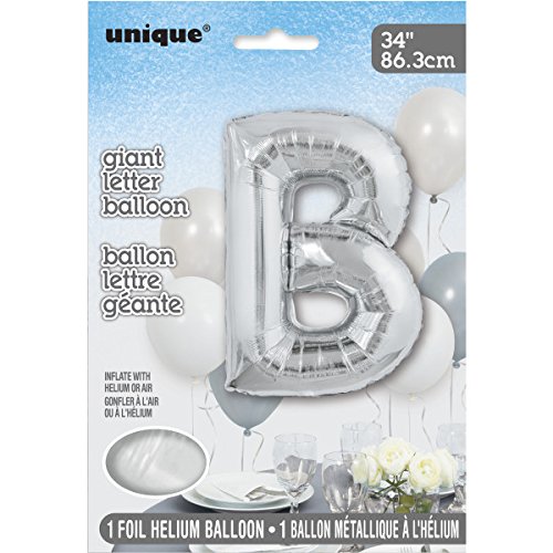 Unique Party- Globo gigante letra B, Color silver, 86 cm (57509)