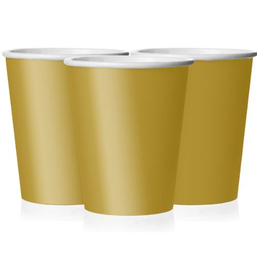 Unique Party- Paquete de 14 vasos de papel, Color oro, 266 ml (33246)