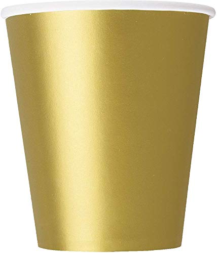 Unique Party- Paquete de 14 vasos de papel, Color oro, 266 ml (33246)