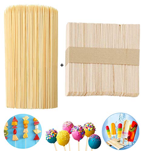 Unique’store 140 palitos de madera, 90 pedazo 15 cm palitos de piruleta para Cake Pop Sticks,Brochetas De Frutas, 50 pedazo 114*10mm Palos de Helado para barras de helado.