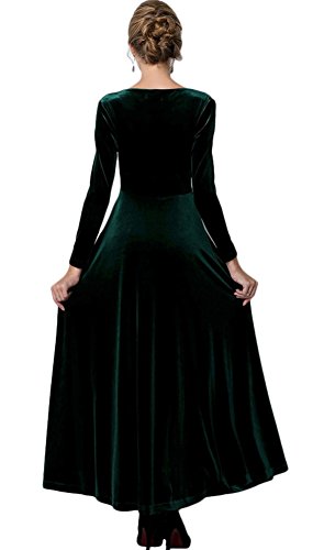 Urban GoCo Mujeres Vestidos Terciopelo Largo Elegante V-Cuello Manga Larga Maxi Vestidos para Cóctel Fiesta (M, Verde)