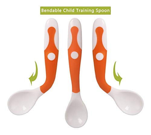 Utensilios para bebé Cucharas Set de bifurcaciones con estuche para viajes Niños Alimentación Cuchara de entrenamiento Agarre fácil Resistente al calor Flexible Aprender cucharas (juego de 2)