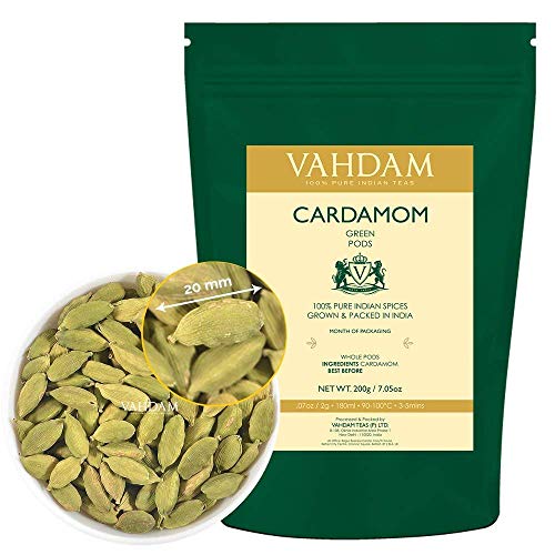 Vainas Enteras Cardamoma - Verde Puro, Frescos y Sabroso, Cosecha, 100% Puro Indio (7.05oz/200g)