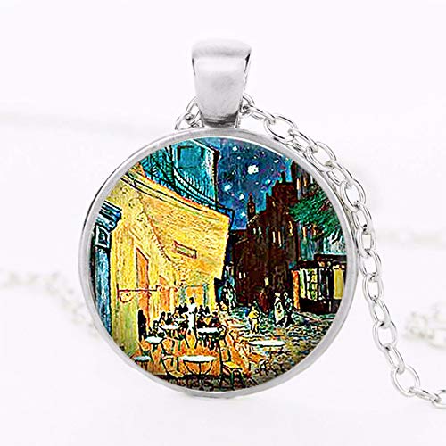 Van Gogh Cafe Terrace Art - Colgante de cristal con cabujón, joyería de bistró, regalo de restaurante, cadena larga para mujer