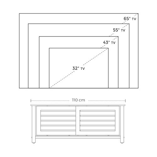 VASAGLE Soporte Industrial para TV de hasta 48 Pulgadas, Armario para TV con Puertas Correderas y 2 Estantes, Tabla Baja en el Vestíbulo de Salón, Hierro, 110 x 40 x 45 cm, Marrón Rústico LTV41BX