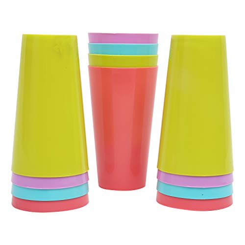 Vasos de Plastico (12 Piezas) - 500 ml Vasos Colores Reutilizables - Set de Vasos de Plástico Duro para Fiestas, Bodas, Acampadas, Playa y Picnic – Aptos para Lavavajillas Estante Alto