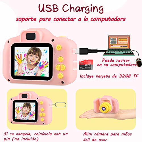 vatenick Cámara para Niños Juguete para Niños Cámara Digital para Niños pequeños 2 Inch HD Pantalla 1080P with Calidad 32GB TF Tarjeta Regalos Juguete para 3 a 12 años Niños y niñas… (Rosa)