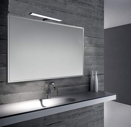 VEGA - Lámpara de espejo LED para baño - 60 cm, 12 W, 960 lm, 220 V, 4000 K, color negro satinado aluminio, IP44 clase II, no regulable, instalación de espejo o marco, apliques, luz cálida