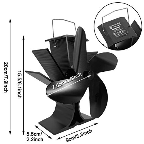 Ventilador de estufa accionado por calor Signstek - Ventilador accionado por calor respetuoso con el medio ambiente de 4 cuchillas para chimenea de leña, ventilador silencioso de leña