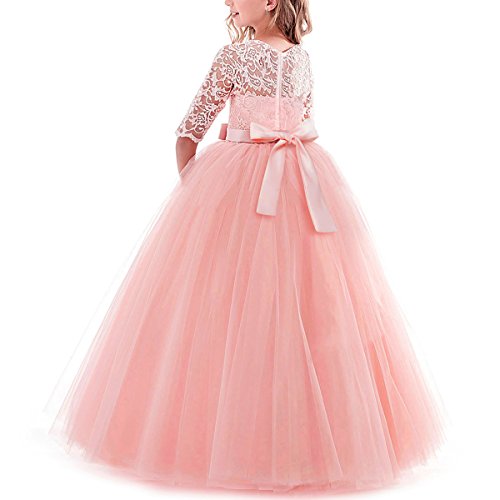 Vestido de niña de Flores para la Boda Princesa Largo Manga Vestidos de Dama De Honor Fiesta Tul Comunión Cumpleaños Bola Pageant Paseo Baile Maxi Cóctel Fotografía Vestir Rosa 2-3 Años