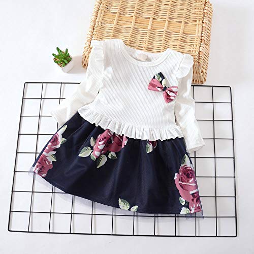 Vestido de Princesa de niña Verano con Estampado de Flores y Lazo de Manga Larga para niños Muchacha Encantadora Ropa de Bebe Casual 2019 Camisetas Tops riou