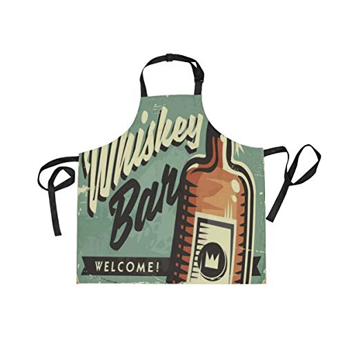 VICAFUCI Delantal,Old Welcome Whisky Bar Promocional Retro Food Drink Vintage Bourbon Pub Licor Americana Plaque Rus,Babero de Cocina Unisex con Cuello Ajustable para cocinar jardinería,tamaño Adulto