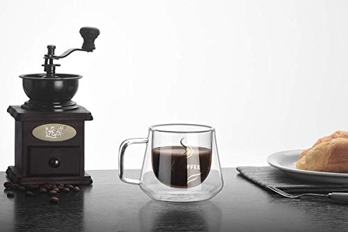 Victory-eu - Taza de café aislada (200 ml, doble pared, cristal, con asa, para café y café