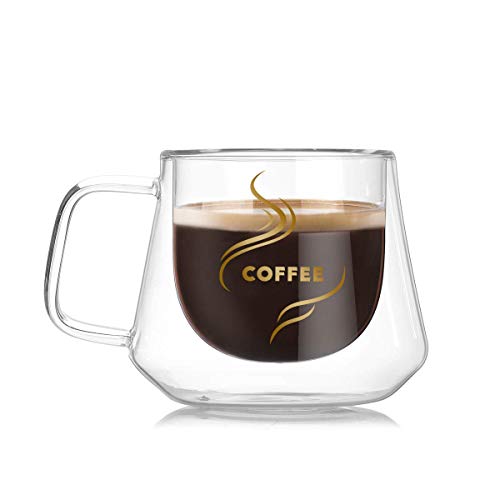 Victory-eu - Taza de café aislada (200 ml, doble pared, cristal, con asa, para café y café