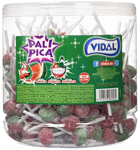 Vidal Golosinas. Palipica Sandia. Caramelo con palo sabor sandía con pica. Formato de 200 Uds. (106)