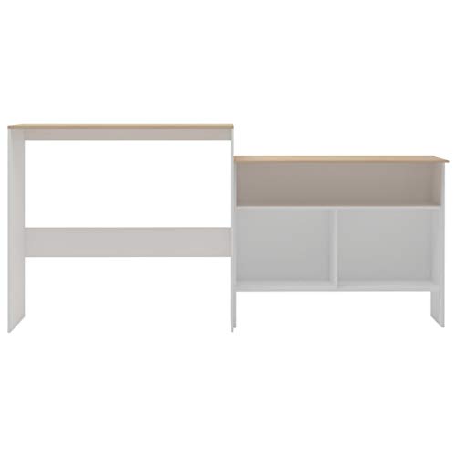 vidaXL Mesa de Bar con 2 Encimeras Comedor Aparador Consola Hogar Cocina Salón Sala Estar Mobiliario Taburete Cómoda 130x40x120 cm Blanca y Roble