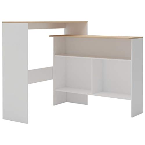 vidaXL Mesa de Bar con 2 Encimeras Comedor Aparador Consola Hogar Cocina Salón Sala Estar Mobiliario Taburete Cómoda 130x40x120 cm Blanca y Roble