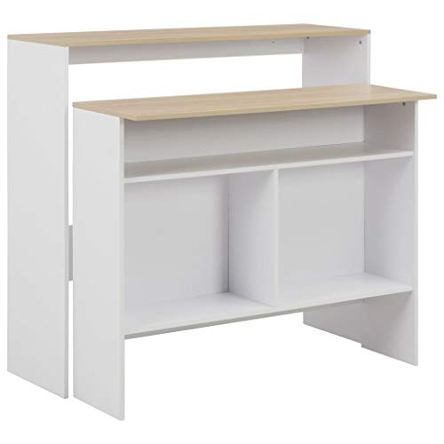 vidaXL Mesa de Bar con 2 Encimeras Comedor Aparador Consola Hogar Cocina Salón Sala Estar Mobiliario Taburete Cómoda 130x40x120 cm Blanca y Roble