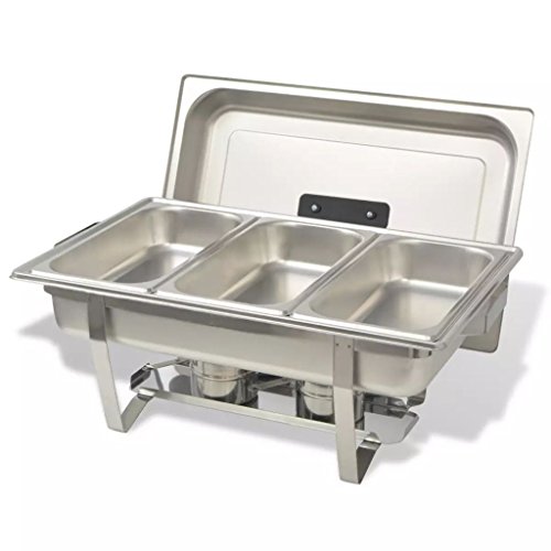 vidaXL Set Calentador Comida Buffet 3 Piezas Bandeja Contenedor Bufé Alimentos