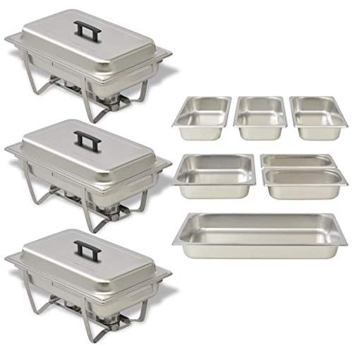 vidaXL Set Calentador Comida Buffet 3 Piezas Bandeja Contenedor Bufé Alimentos