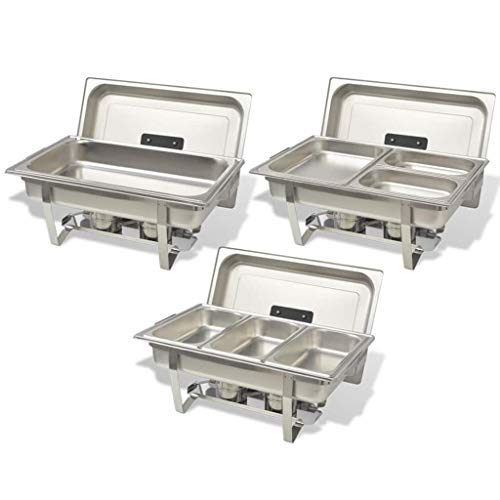 vidaXL Set Calentador Comida Buffet 3 Piezas Bandeja Contenedor Bufé Alimentos