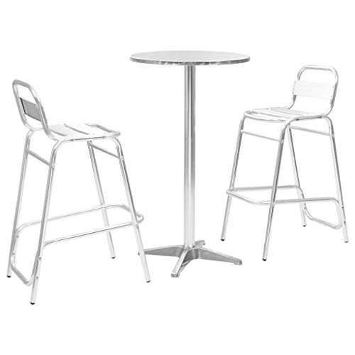 vidaXL Set Muebles de Bar con Mesa Redonda 3 Piezas Aluminio Plateado Sillas