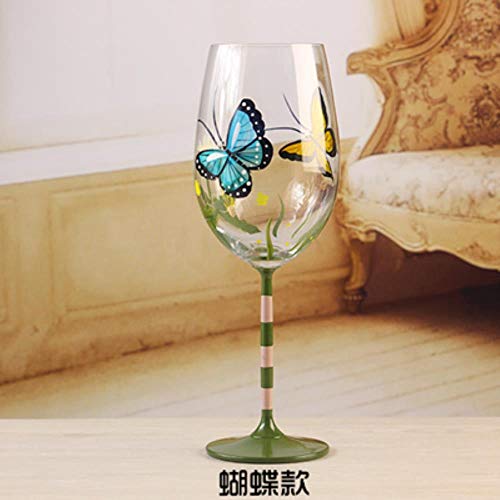 Vidrio Vidrio Esmerilado Pintado A Mano Dibujo Coloreado Copa De Vino Tinto Moda Estilo Americano Cristal Pájaro Pescado Niña Regalos Creativos Decoración Del Hogar, Mariposa