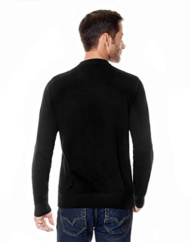 Vincenzo Boretti Jersey de Invierno para Hombre, con Cuello de Pico Acanalado, Entallado/Slim fit Negro M