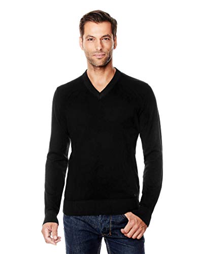 Vincenzo Boretti Jersey de Invierno para Hombre, con Cuello de Pico Acanalado, Entallado/Slim fit Negro M