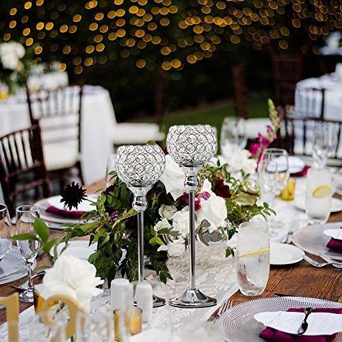 VINCIGANT Candelabros de Crystal Portavelas Bowl Plata para Comedor Mesa de Centro Centro de Mesa Boda Decoración navideña Juego de 2