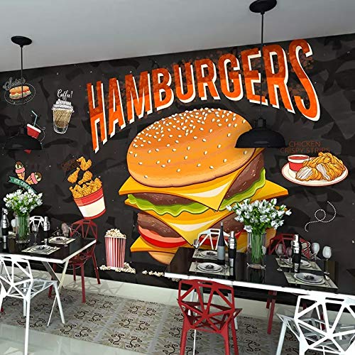 Vinilo decorativo Mural personalizado Pintura de pared Hamburguesa Pollo frito Restaurante de comida rápida Cafetería Papel pintado decorativo de pared Papel De Parede 3D 1㎡（1 metro cuadrado）