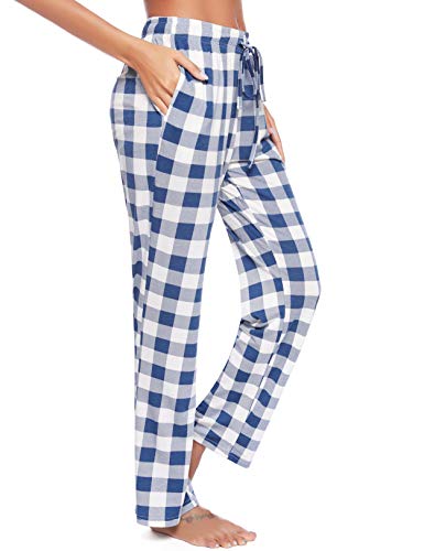 Vlazom Pantalones de Pijama a Cuadros para Mujer, Pantalones Casual de con Bolsillos para Ropa de Dormir S-XXL